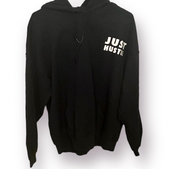 Just Hustle Motivational Hoodie Hooded Sweatshirt Unisex Large Black Work Hard - Picture 1 of 5